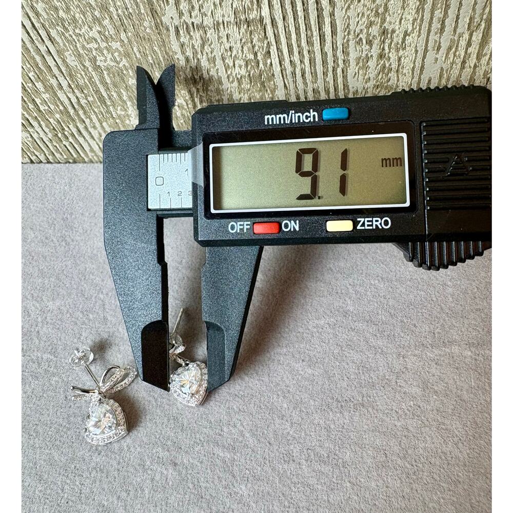 2ct Moissanite Heart/Ribbon/Cherry, 925 Silver Earrings - Picture 6 of 8